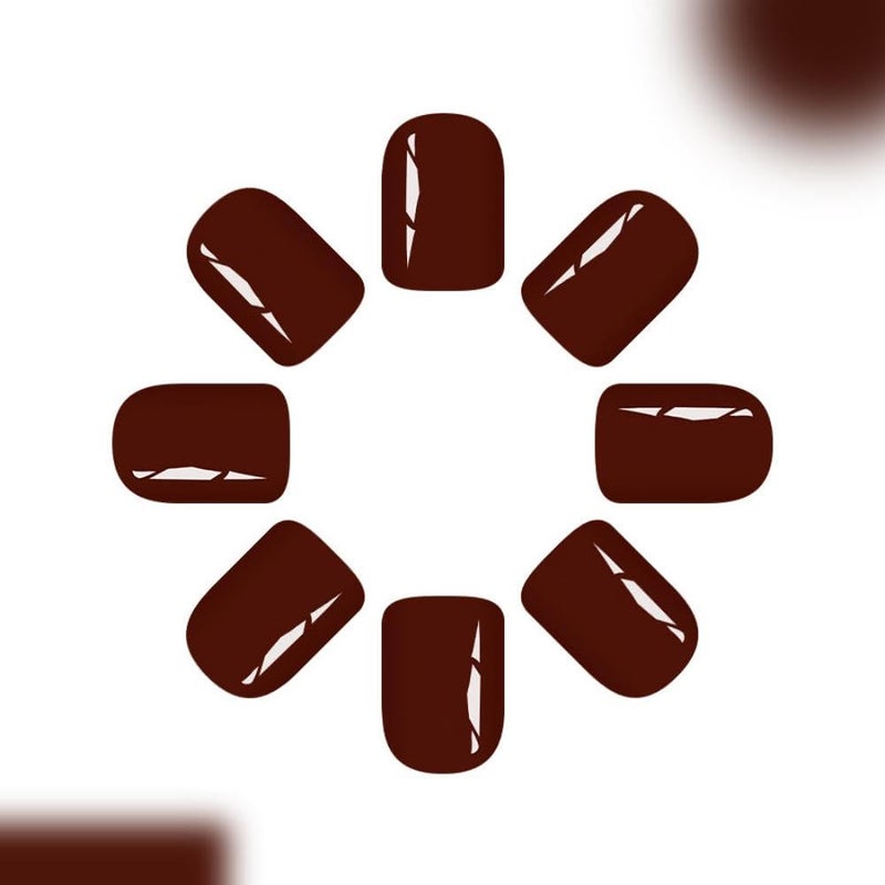 Sevgob Short Square Press on Nails Dark Brown Fake Nails with Designs Solid Color Stick on Nails Glossy Thanksgiving Day False Nails Full Cover Autumn Fall Glue on Nail for Women Girls Manicure 24Pcs - Image 3